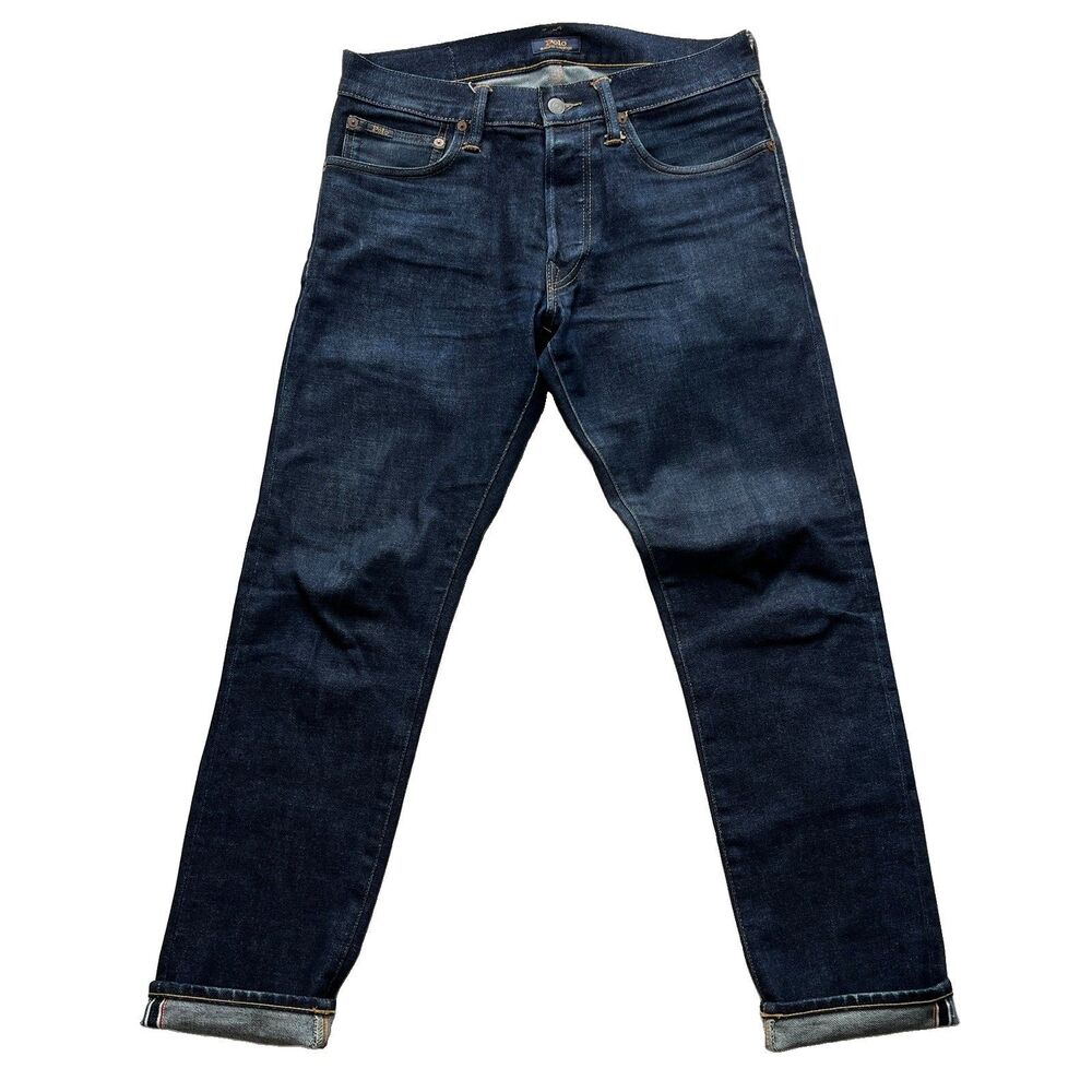 Polo Ralph Lauren Sullivan Slim 30X30 Selvedge Dark Wash Button Fly Denim Jeans